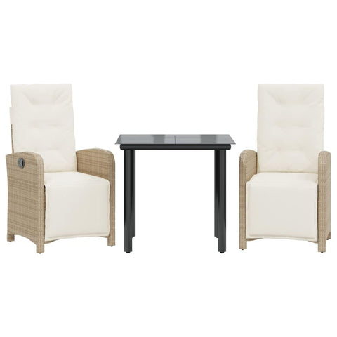vidaXL Bistro Set 3 Piece with Cushions, Garden Table and Chair for Patio, Outdoor Bistro Set for 2, Dining Set, Modern Style, Beige Poly Rattan
