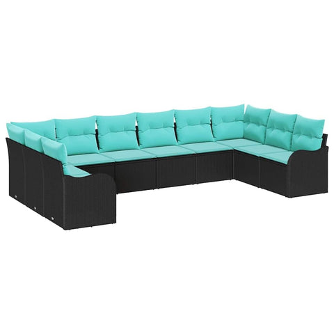 vidaXL Sofa Set with Cushion 10 pcs Black Polyester, Sleek Outdoor Sofa for Your Garden, Modular Seating, Weather Resistant, Stylish Patio Furniture