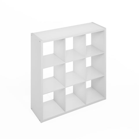 Furinno Simple Cube Storage Organizer, 9-Cube Display Shelf, Open Back Shelving Unit, Storage Shelves, Extra Thick Frame, for Organization and Storage, Living Room, Home Office, White
