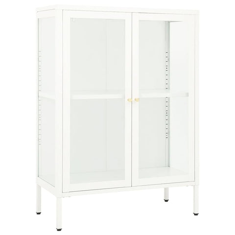vidaXL Modern Sideboard in White - Steel and Glass Storage Cabinet with Adjustable Shelf and Compartmented Glass Door.
