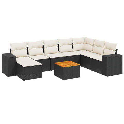vidaXL Patio Sofa Set with Cushions 9 Piece, Outdoor Conversation Set, Sectional Sofa for Balcony Garden, Modern Style, Black Poly Rattan