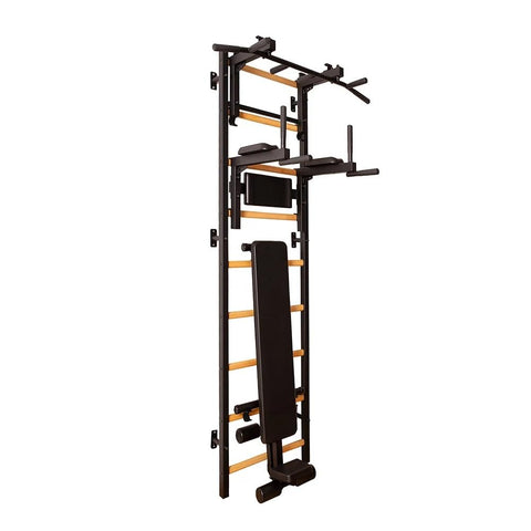 BenchK 733B Wallbar, Stall Bar, Power Tower, Compact Fitness Solution with Steel Frame and Convertible Metal Pull Up Bar, Chin Up Bar, Dip Stand, Advanced Rotatable Workout Bench