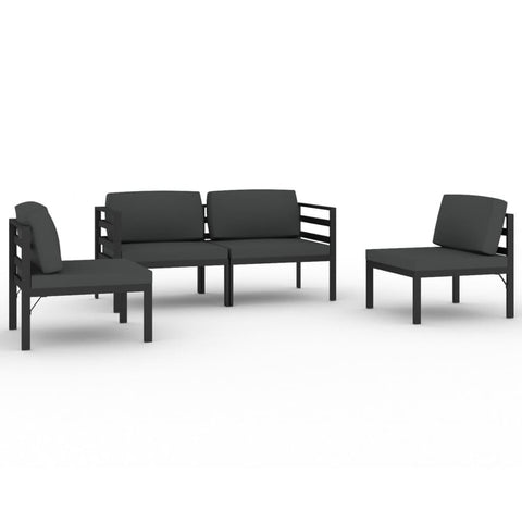 vidaXL Patio Lounge Set 4 Piece with Cushions Garden Outdoor Lawn Yard Terrace Balcony Seat Seating Sofa Furniture Aluminum Anthracite