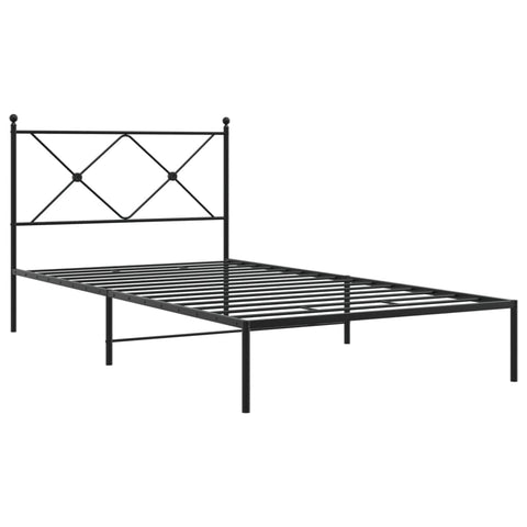 vidaXL Metal Bed Frame with Headboard - Black Powder-Coated Steel, 39.4"x78.7" Mattress Support, Bedroom Furniture for Modern Decor