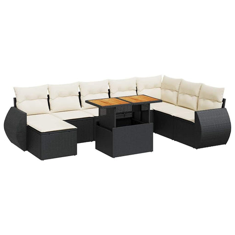 vidaXL 9 Piece Patio Sofa Set with Cushions Black Poly Rattan, Garden Sofa Set, Garden Lounge Set, Poly Rattan Sofa Set, Outdoor Sofa Set