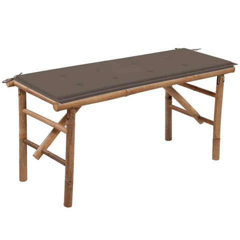 vidaXL- Folding Bamboo Patio Bench with Cushion - Weather- and Waterproof, 46.4", Suitable for Garden/Patio Use, Taupe