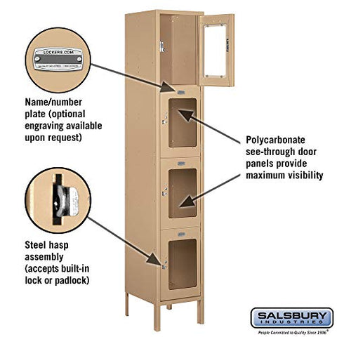 Salsbury Industries S-54165BL-U 15" Four Tier, 1 Wide x 6 Feet High x 15 Inches Deep, Unassembled See-Through Metal Locker, Blue