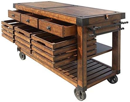 ACME Kaif 3-Drawer Wooden Kitchen Cart with 3 Baskets in Distress Chestnut