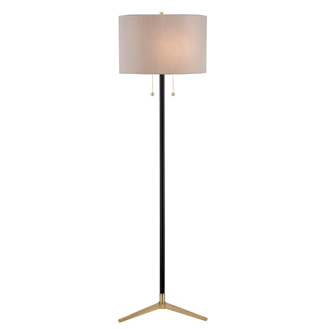 Bethel Antique Brass & Black Floor Lamp - Linen Shade - 66" Tall Standing Lamp for Living Room