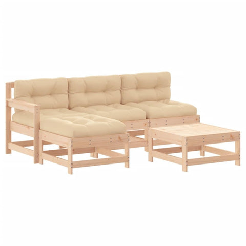 vidaXL Solid Pine Wood Patio Lounge Set - Outdoor Furniture with Beige Cushions, Modular, Thick Padding, Garden/Deck Seating