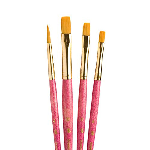 Princeton RealValue Brush Set, White Taklon, Pink Handle, 4 Piece, 1 Count