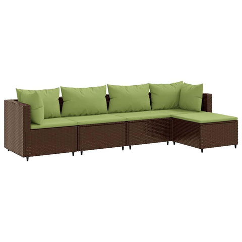 vidaXL 5 Piece Patio Lounge Set - Brown Poly Rattan, Cushions Included, Weather-, Modular Outdoor Furniture for Garden, Terrace, Deck