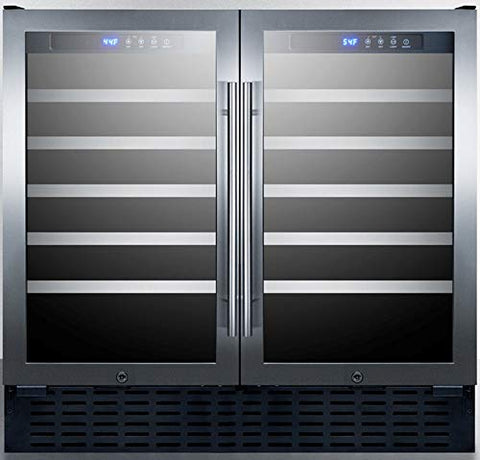 Summit SWC3668ADA 36" Undercounter Dual Zone Wine Cooler with 68 Bottle Capacity LED Lighting Digital Thermostat Factory Installed Locks in Stainless