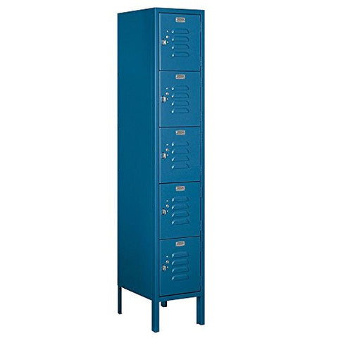 12 Inch Wide Five Tier Box Style Standard Metal Locker - 1 Wide - 5 Feet High - 15 Inches Deep - Blue - Unassembled