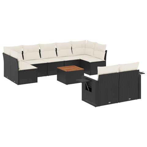 vidaXL Patio Sofa Set with Cushions 10 Piece, Outdoor Conversation Set, Sectional Sofa for Balcony Garden, Patio Furniture, Black Poly Rattan