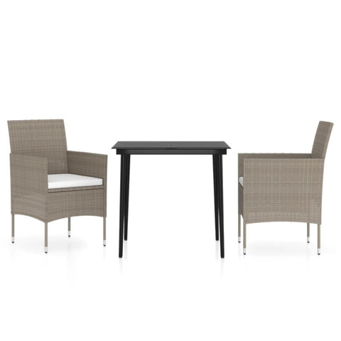 vidaXL 7-Piece Patio Dining Set, Beige and Black Poly Rattan with Steel Frame and Tempered Glass Tabletop, Outdoor Garden and Patio Furniture with Cushions