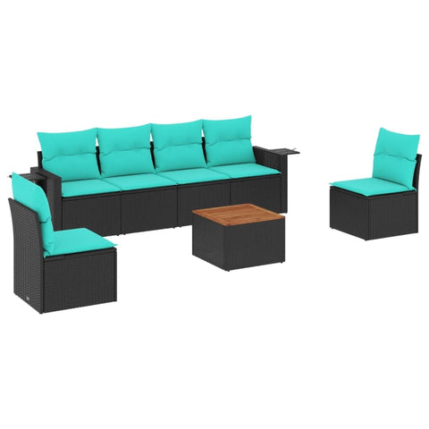 vidaXL 7 Piece Garden Sofa Set with Cushions Black Poly Rattan
