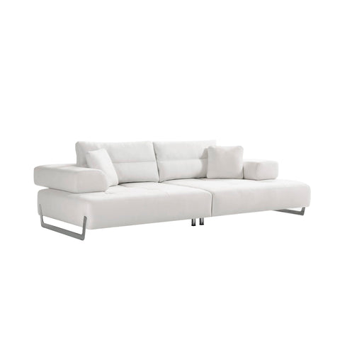Pasargad Home Ravenna Sofa with 2 Pillows Included, Sliding Backrest & Armrest with White Fabric Upholstery Sofa for Living Room, Home Office - W110