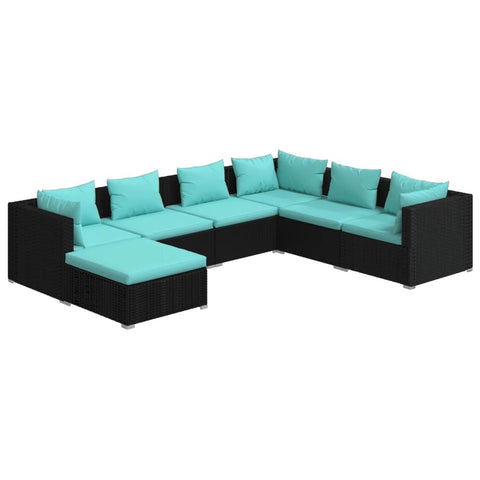 vidaXL Patio Lounge Set 7 Piece, Patio Furniture Set for Outdoor Garden, Sectional Sofa with Cushions, Corner Sofa, Poly Rattan Black