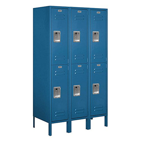 Salsbury Industries Assembled 2-Tier Standard Metal Locker with Three Wide Storage Units, 5-Feet High by 18-Inch Deep, Blue