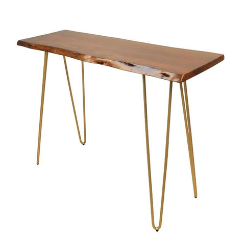 Seti Live Edge Console Table - Elm/Gold