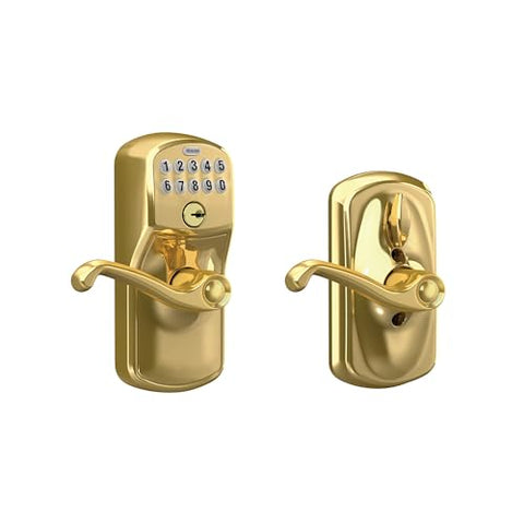 Schlage FE595 V PLY 505 FLA Plymouth Keypad Entry with Flex-Lock and Flair Lever, Bright Brass