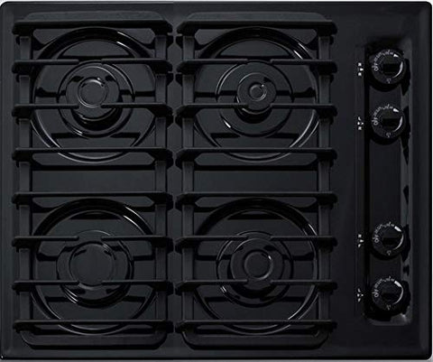 Summit 24" 4 Burner Gas Cooktop, Sealed Burners, Black, Cast Iron Grates, Made in the USA- TTL033S