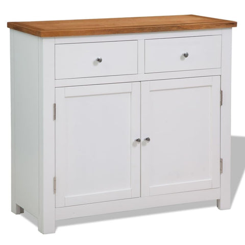 vidaXL Farmhouse Style Sideboard | Solid Oak Wood | Brown and White | 35.4"x13.2"x32.7" | Ideal for Living Room, Dining Room, Hallways | Two Drawers and One Cabinet