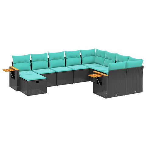 vidaXL Patio Sofa Set with Cushions 10 Piece, Outdoor Conversation Set with Storage, Patio Furniture Set, Modern Style, Black Poly Rattan