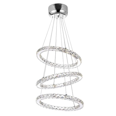 Ring 16-Inch Triple Halo Integrated LED Chandelier Chrome Finish for Dining Rooms, Living Rooms, foyers, and Large entryways.