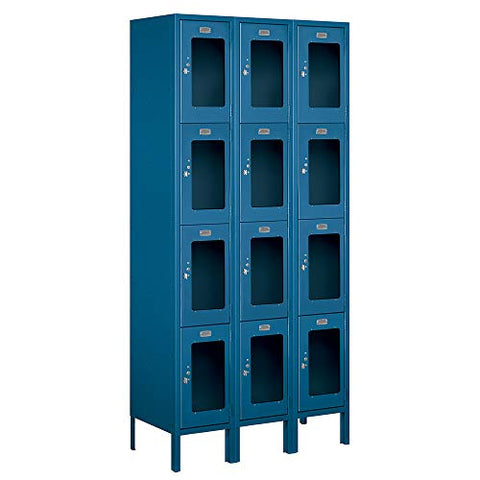 Salsbury Industries S-64365BL-A 12" Four Tier, 3 Wide x 6 Feet High x 15 Inches Deep, Assembled See-Through Metal Locker, Blue