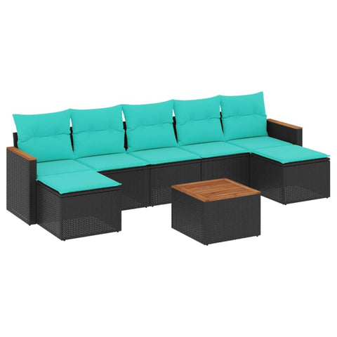 vidaXL Patio Sofa Set with Cushions 8 Piece, Outdoor Conversation Set with Storage, Patio Furniture Set, Modern Style, Black Poly Rattan