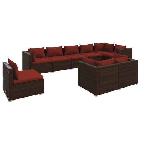 vidaXL 9 Piece Outdoor Patio Lounge Set - Poly Rattan Garden Sofa Set with Water- Cushions and Sturdy Steel Frame - Modular Design - Comfortable Seating - Easy to Clean and Store - Cinnamon Red