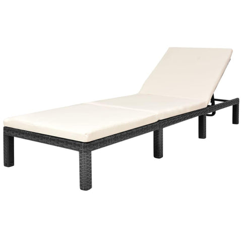vidaXL Luxury Sun Lounger with Cushion - Resistant Poly Rattan - Black - Adjustable Backrest - Weather-Resistant - Easy to Clean - Ideal for The Garden or Patio