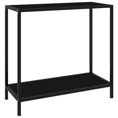 vidaXL Modern Console Table Black - High-Durability Tempered Glass and Powder-Coated Steel Material, with Extra Shelf - Dimensions: 31.5"x13.8"x29.5"
