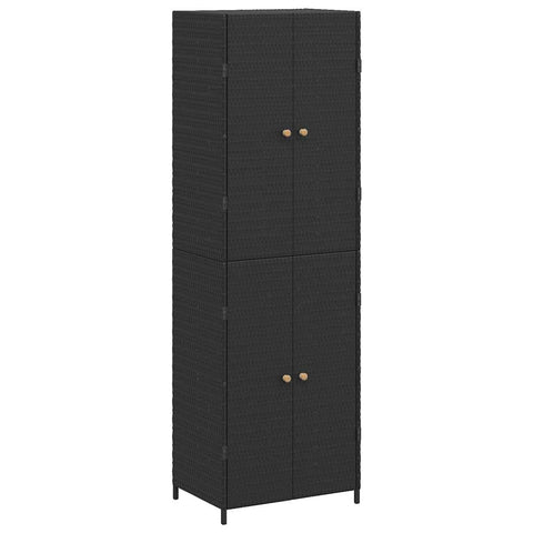 vidaXL Wooden Garden Storage Cabinet, Durable Poly Rattan, Water-Resistant, 4 Compartments, Outdoor Storage Cabinet, Powder-Coated Steel Frame, Solid Acacia Wood Knobs, 23.2"x15.7"x70.9", Black