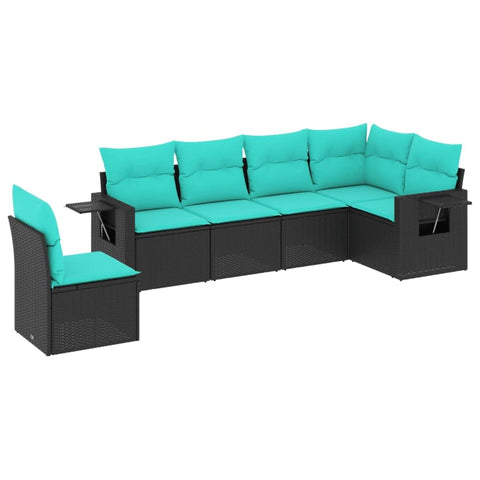 vidaXL Patio Sofa Set with Cushions 6 Piece, Outdoor Conversation Set, Sectional Sofa for Balcony Garden, Modern Style, Black Poly Rattan