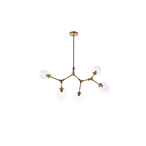 Elegant Lighting Cavoli 5 Lights Iron and Glass Chandelier in Brass