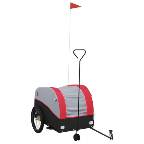 vidaXL Bike Trailer-Cargo Carrier for Bicycle w/Iron Construction, Safety Flag, Black/Red, 99.2 lb Capacity, Easy Tow Bar Connection