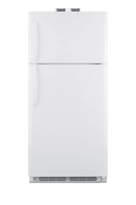 18 cu.ft. break room refrigerator-freezer in white with NIST calibrated alarm/thermometers