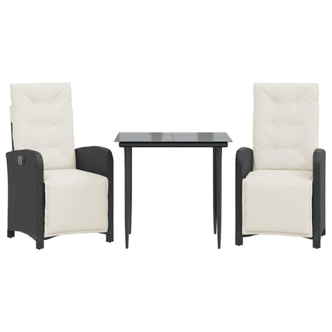 vidaXL Black Poly Rattan 5-Piece Patio Dining Set with Adjustable Recliners and Cushions - PE Rattan Steel Frame Garden Furniture with Tempered Glass Table