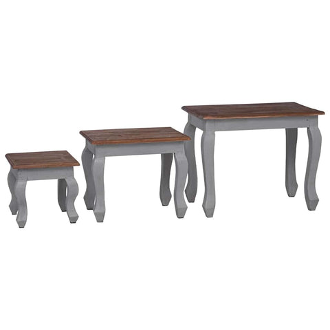 vidaXL Handcrafted Nesting Tables 3-Piece Set, Solid Reclaimed Wood - Antique Style Rectangular Side Tables for Living Room, Brown