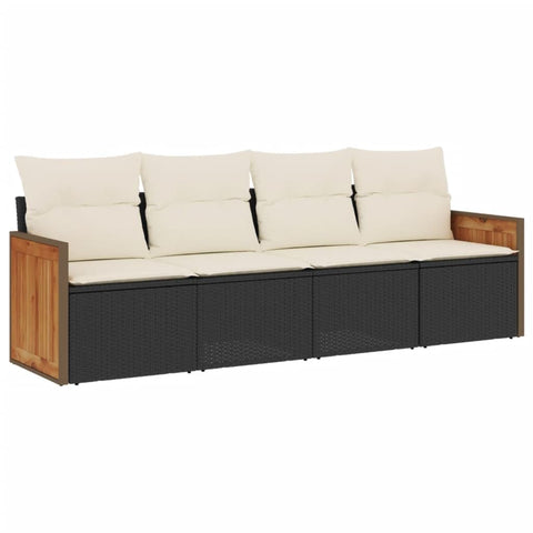 vidaXL Patio Sofa Set with Cushions 4 Piece, Outdoor Conversation Set, Sectional Sofa for Balcony Garden, Modern Style, Black Poly Rattan