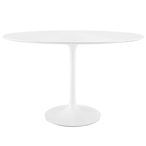 Modway Lippa 48" Mid-Century Modern Dining Table with Oval Top and Pedestal Base in White