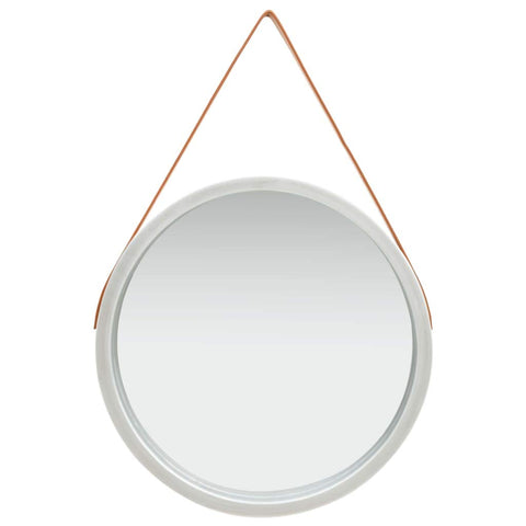 vidaXL Wall-Mounted Round Mirror with Adjustable Faux Leather S - Made of Paulownia Wood and Glass - Retro Design for Modern Interiors - Silver and Brown