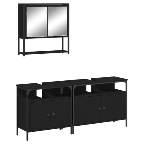 vidaXL Bathroom Furniture Set 3 Pieces Black Engineered Wood, 3214665