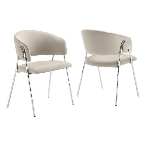 Modway Nella Performance Velvet Barrel Dining Chairs Set of 2 in Almond Silver - Velvet Retro Club Kitchen Chairs with Metal Legs - Mid Century Modern Living Room Accent Armchairs