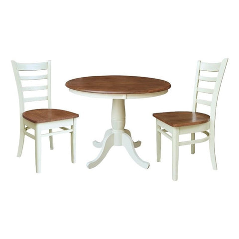 IC INTERNATIONAL CONCEPTS 36" Solid Wood Round Pedestal Dining Table with 2 Dining Chairs - Multi-Color