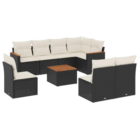 vidaXL Patio Sofa Set with Cushions 9 Piece, Outdoor Conversation Set with Storage, Patio Furniture Set, Modern Style, Black Poly Rattan
