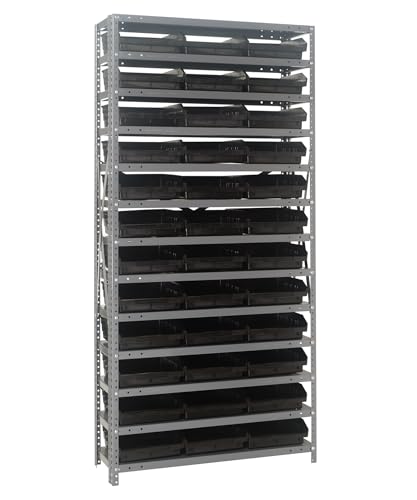 Quantum Storage Systems 1875-110BK Steel Shelving Unit with 4" Shelf Bins, 18" D x 36" W x 75" H, Black